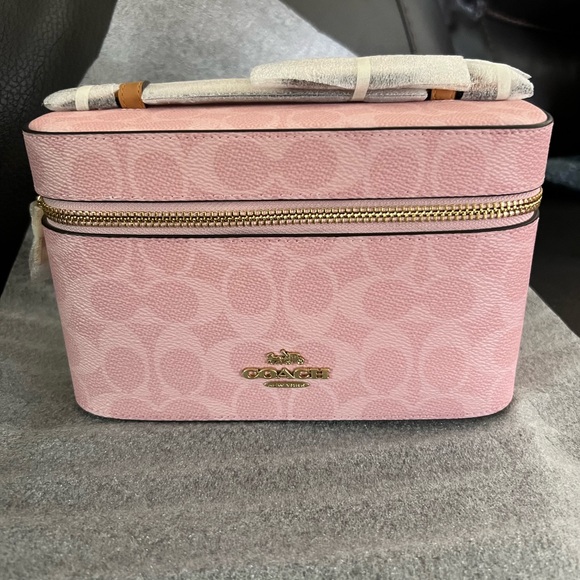 Coach Pink Signature Cosmetic Case with Gold Logo